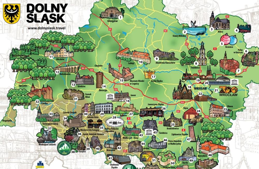 Mapa atrakcji Dolnego Śląska