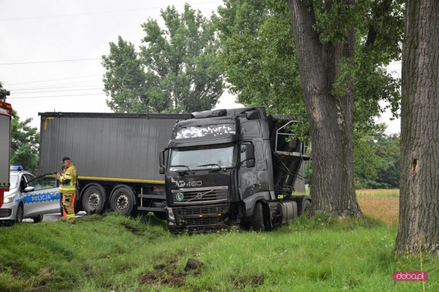 Ciężarówka wypadła z drogi Strzelin - Łagiewniki 