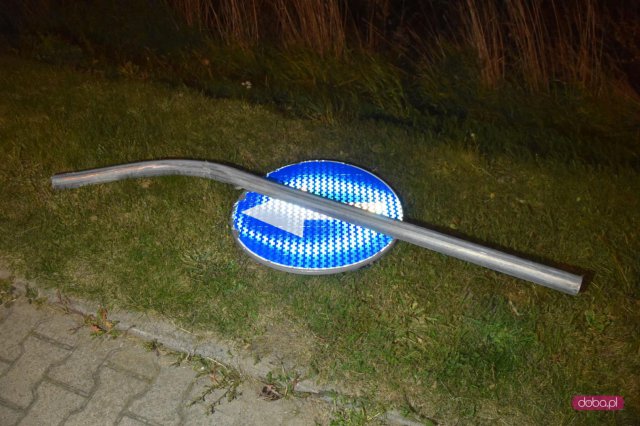 Skodą uderzyła w znak drogowy na bielawskiej obwodnicy