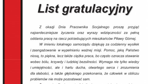 Piława Górna: życzenia z okazji Dnia Pracownika Socjalnego