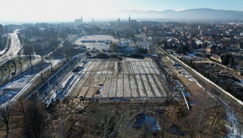 Przebudowa stadionu w Dzierżoniowie z lotu ptaka