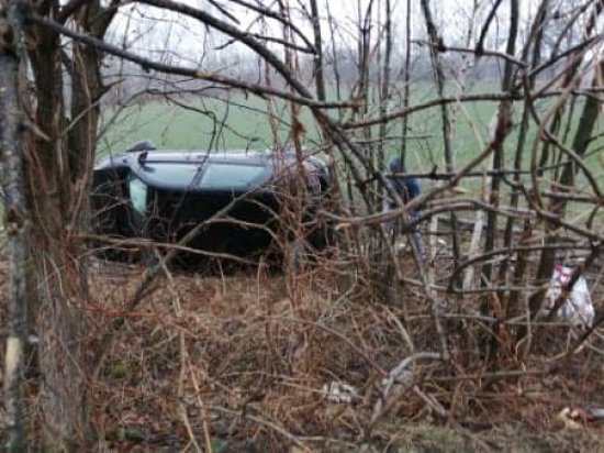 Auto wypadło z drogi w okolicach Stawu Trzcinowego w Sieniawce