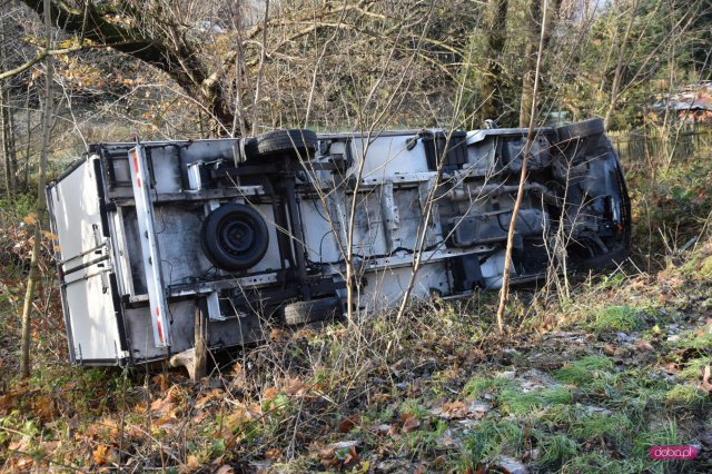 Samochód dostawczy wypadł z drogi w Piławie Dolnej