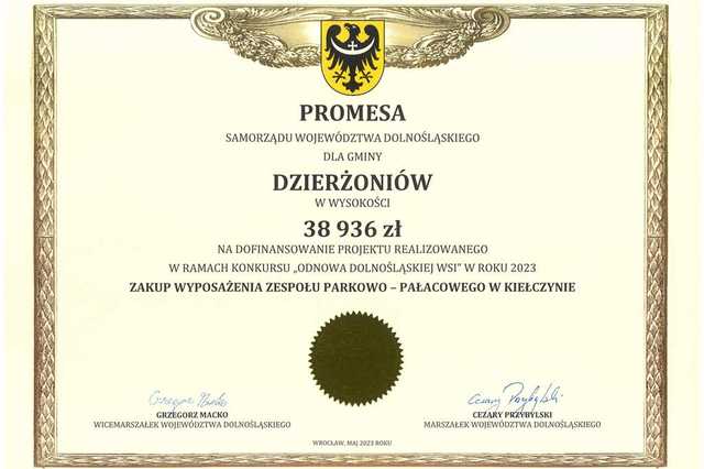 Kolejne środki dla gminy Dzierżoniów