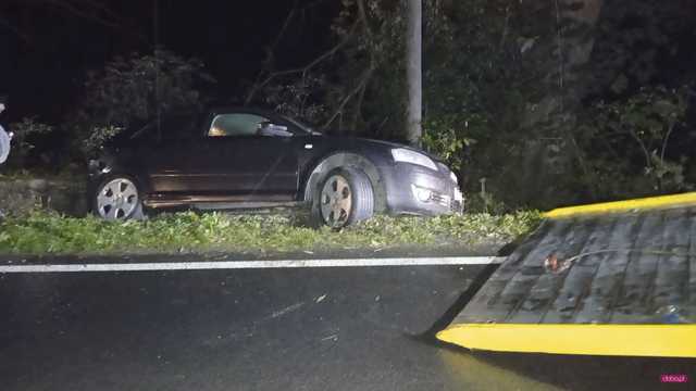 Audi wypadło z drogi w Piławie Dolnej