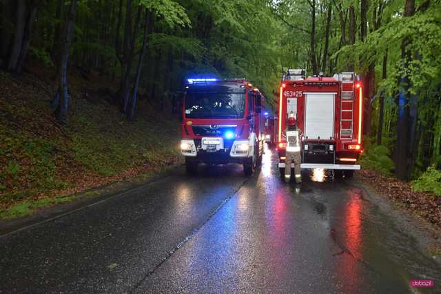 Zderzenie samochodów zakończone dachowaniem na drodze Wolibórz - Jodłownik 