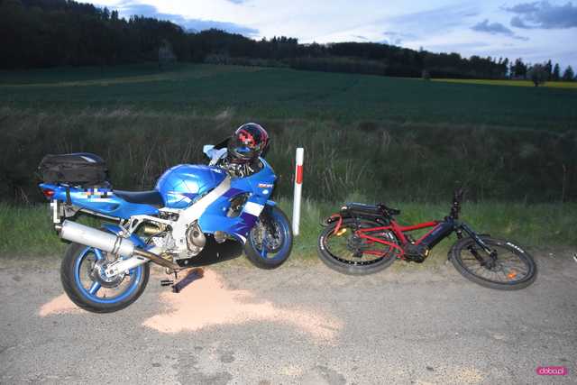 Zderzenie motocyklisty z rowerzystą