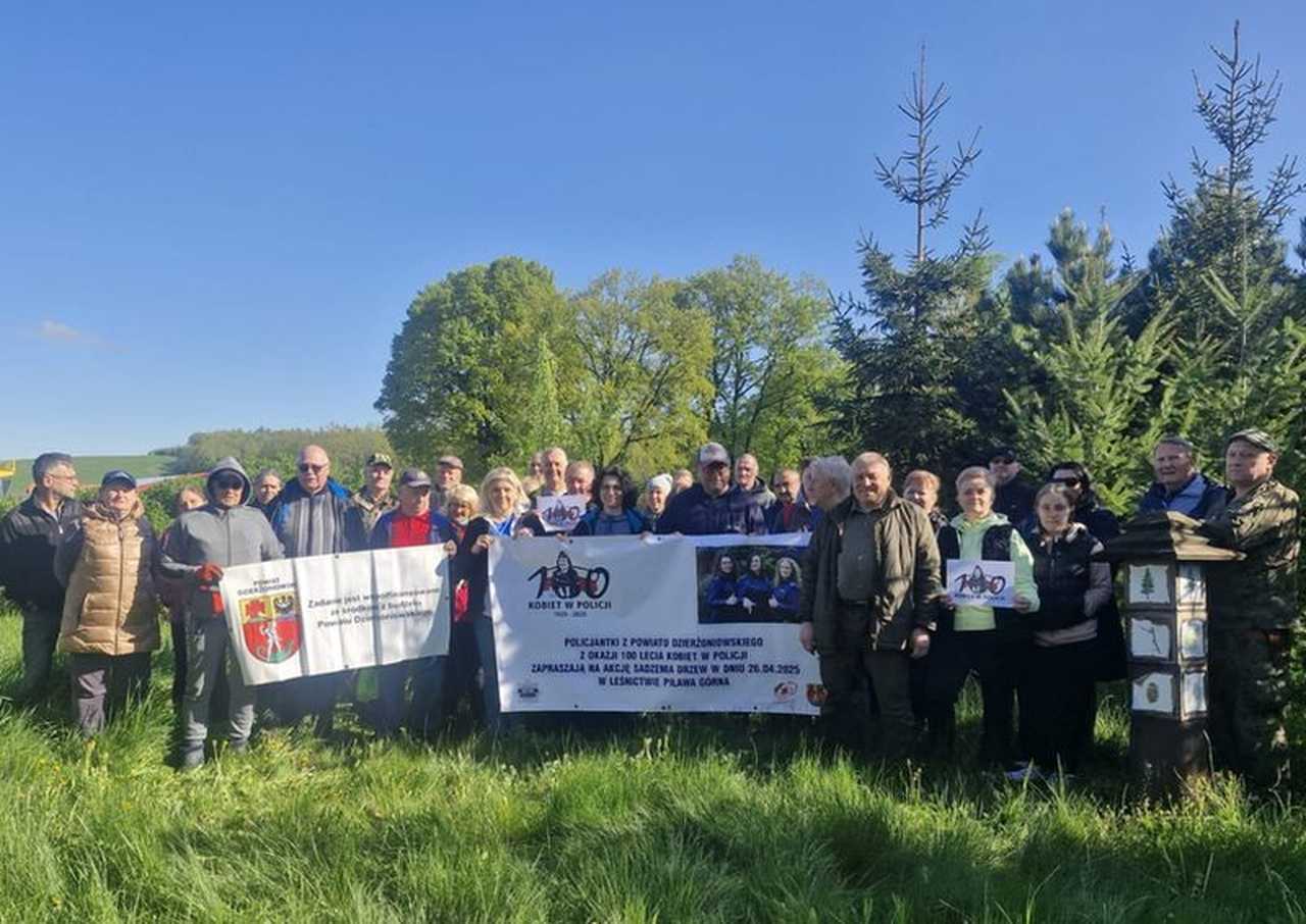 Tysiąc pięćset świerków na stulecie kobiet w Policji – wspólna akcja sadzenia lasu w powiecie dzierżoniowskim