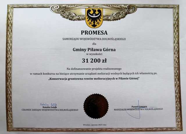 Piława Górna z dofinansowaniem na inwestycje w infrastrukturę melioracyjną i drogową