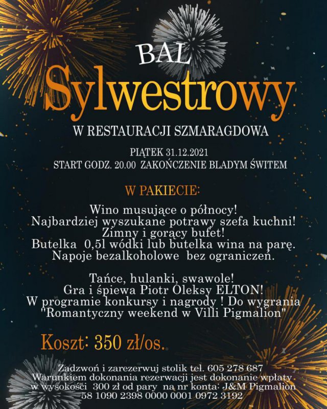 Bal Sylwestrowy w RESTAURACJI SZMARAGDOWA