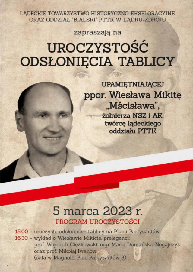 Tablica poświęcona Wiesławowi Mikicie, Lądek-Zdrój 4.3.2023