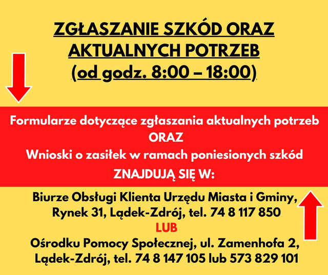 Komunikaty dla powodzian w Lądku-Zdroju - użyteczność wody, punkty ambulatoryjne i inne przydatne informacje