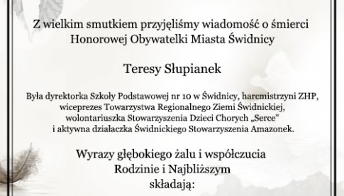 Kondolencje dla rodziny ś.p. Teresy Słupianek