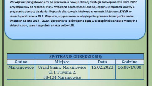 Spotkanie konsultacyjne w sprawie LSR 2023-27 w Marcinowicach