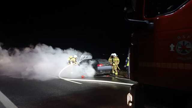Pożar Audi na krajowej piątce
