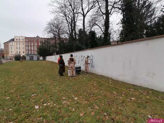 [FOTO] Usuwają wulgarne napisy z muru Kościoła Pokoju