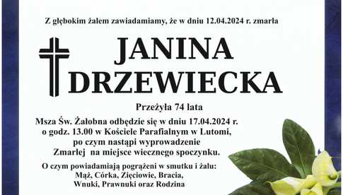Zmarła Janina Drzewiecka, była sołtys Lutomi Górnej. Znamy datę pogrzebu