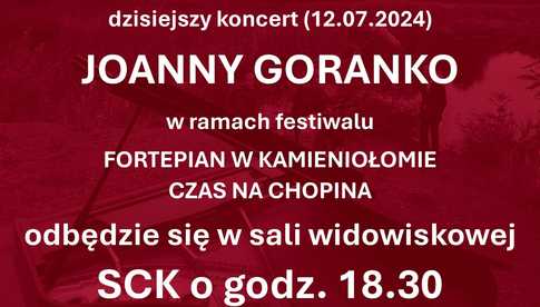 UWAGA! Koncert Fortepian w Kamieniołomie przeniesiony pod dach