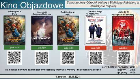 21.11, Jaworzyna Śląska: Kino objazdowe i seanse filmowe