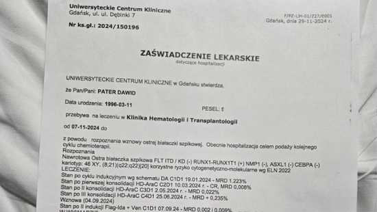 Pomóżmy Dawidowi, który waży z białaczką mieloblastyczną!
