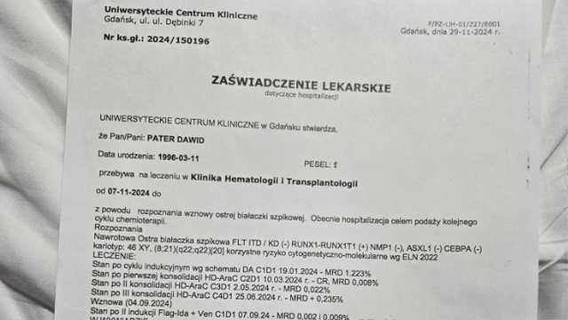 Pomóżmy Dawidowi, który waży z białaczką mieloblastyczną!
