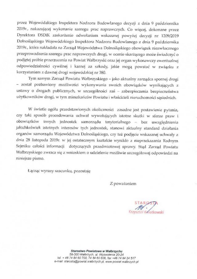 zapytanie do Radnych Sejmiku Województwa