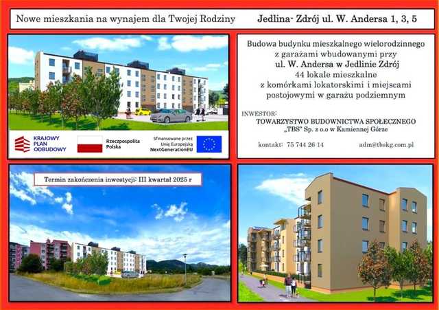 [WIDEO/FOTO/WIZUALIZACJE] Nowoczesne mieszkania na wynajem w Jedlinie-Zdroju coraz bliżej. Postępuja inwestycja TBS