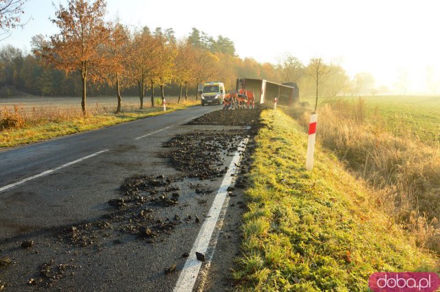 Ciężarówka z węglem w rowie Ziębice