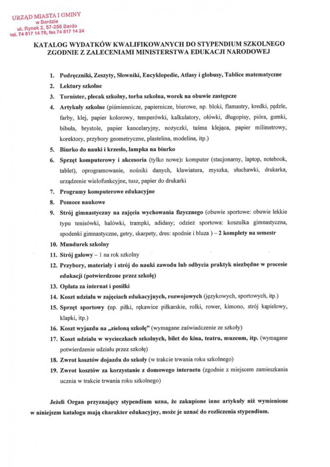 Co Mozna Kupic Do Stypendium Szkolnego Bardo: Informacja o stypendium szkolnym na rok szkolny 2020/2021