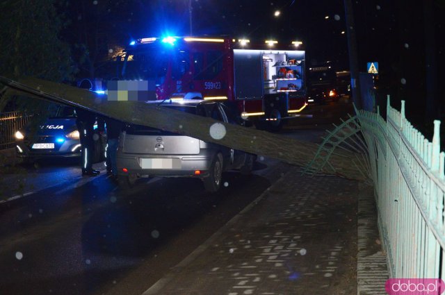 W Kamieńcu Ząbkowickim drzewo zawisło nad drogą i uszkodziło samochód
