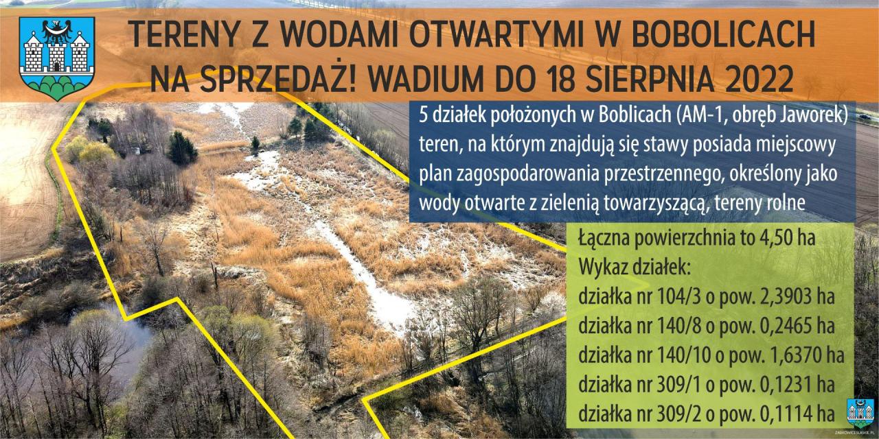 Tereny z wodami otwartymi w Bobolicach na sprzedaż – wadium do 18 sierpnia 2022r.