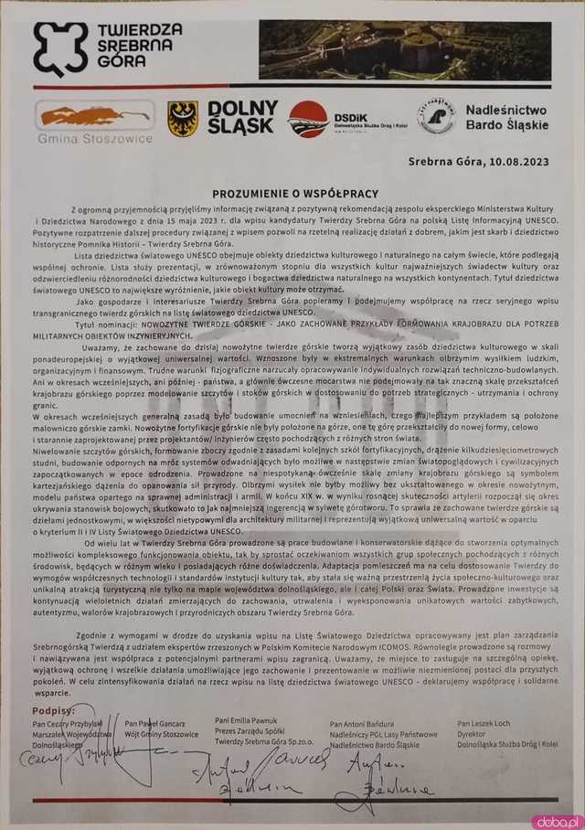 [FOTO, WIDEO] Twierdza Srebrna Góra na liście UNESCO? Podpisano porozumienie o współpracy w sprawie kandydatury