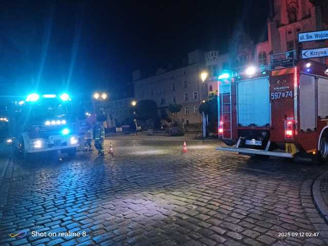 Dwa nocne pożary - elementów sceny na Rynku i w kamienicy 