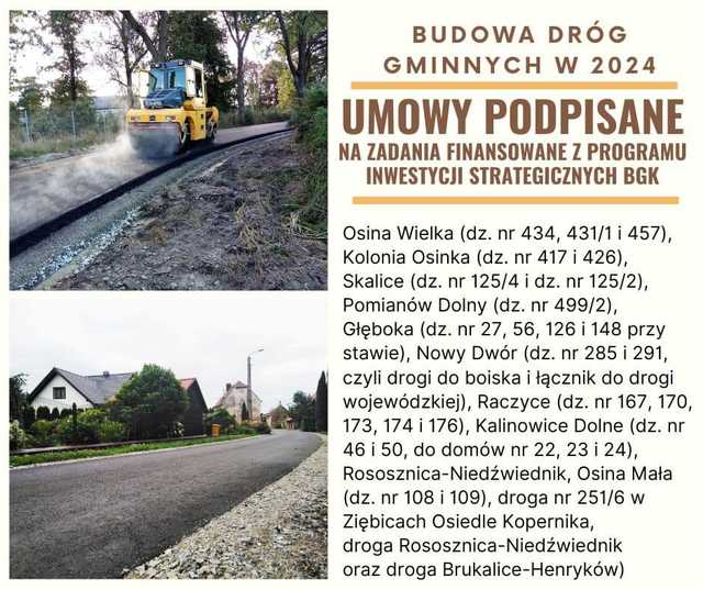 14 umów na realizację inwestycji drogowych w 2024  na terenie gminy Ziębice podpisane!