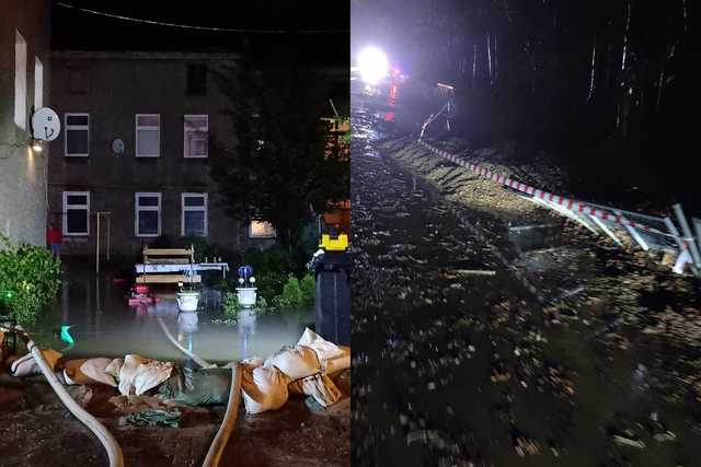 Ulewy i burze nad powiatem. Zalane posesje, skarpa osunęła się na drogę