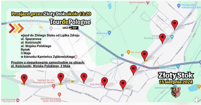 Tour de Pologne w Złotym Stoku - prośba o nieparkowanie na trasie przejazdu